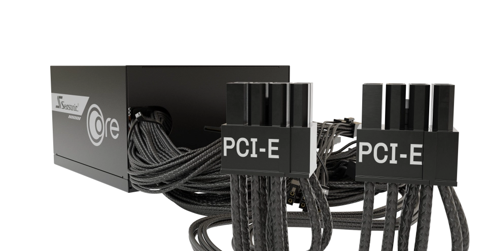 Seasonic CORE Series ATX 3.1 Power Supply with PCIe 8-Pin Cables (Dark Background)