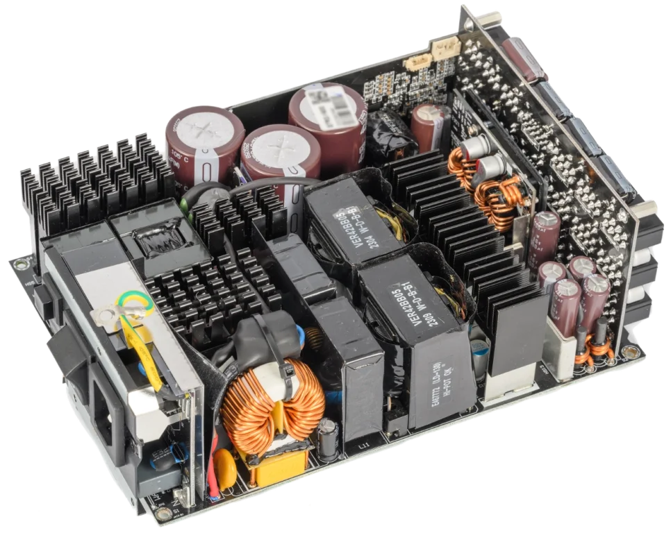Internal layout of the Seasonic PRIME TX-1600 showing premium components and power architecture