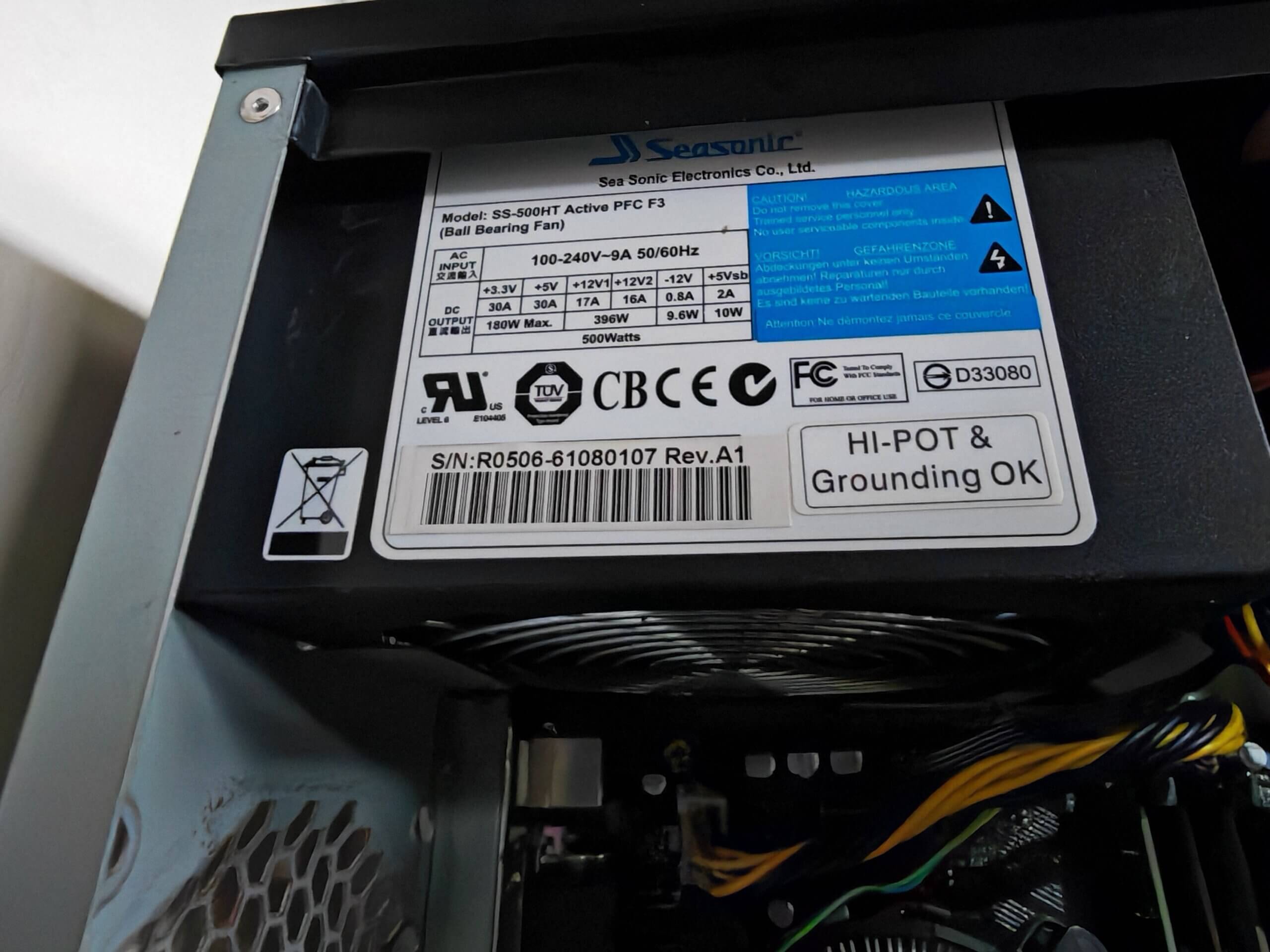 Seasonic S12-500 displayed in a museum-style case